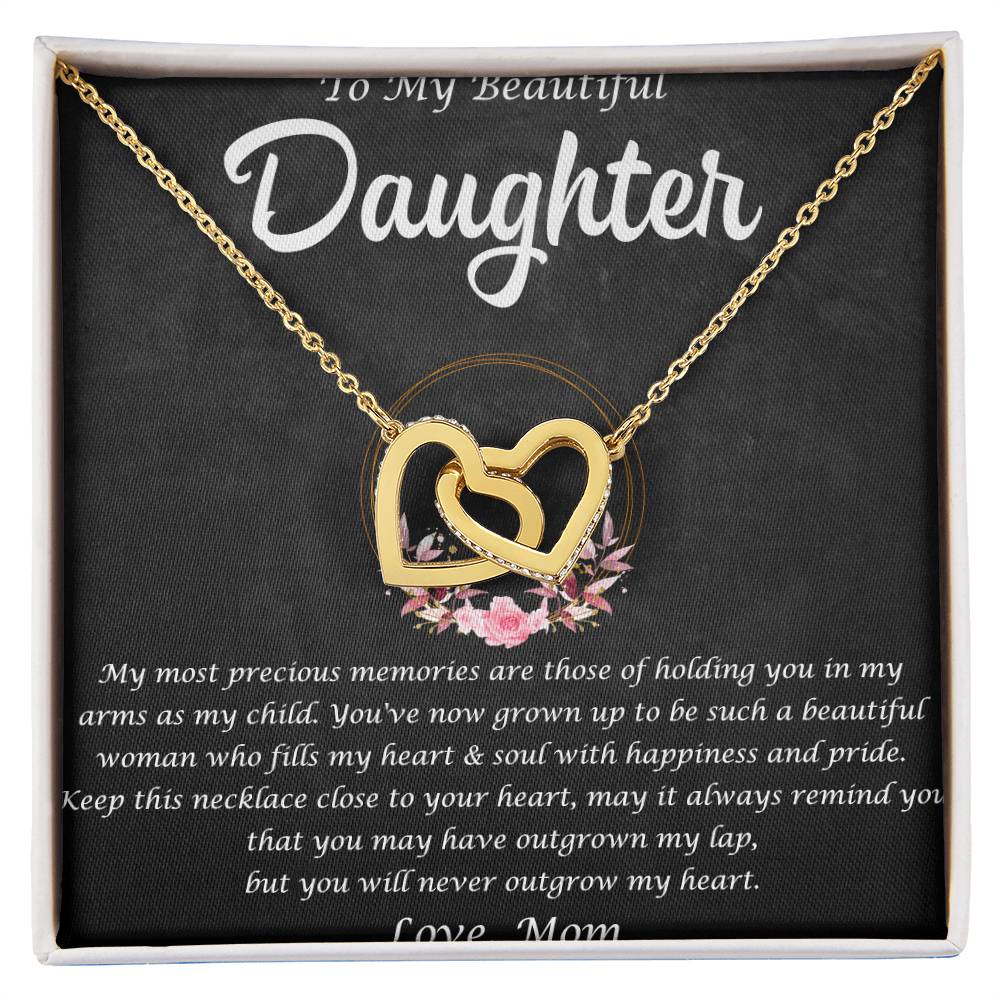 To My Beautiful Daughter Interlocking Hearts Necklace Message Card