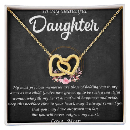To My Beautiful Daughter Interlocking Hearts Necklace Message Card
