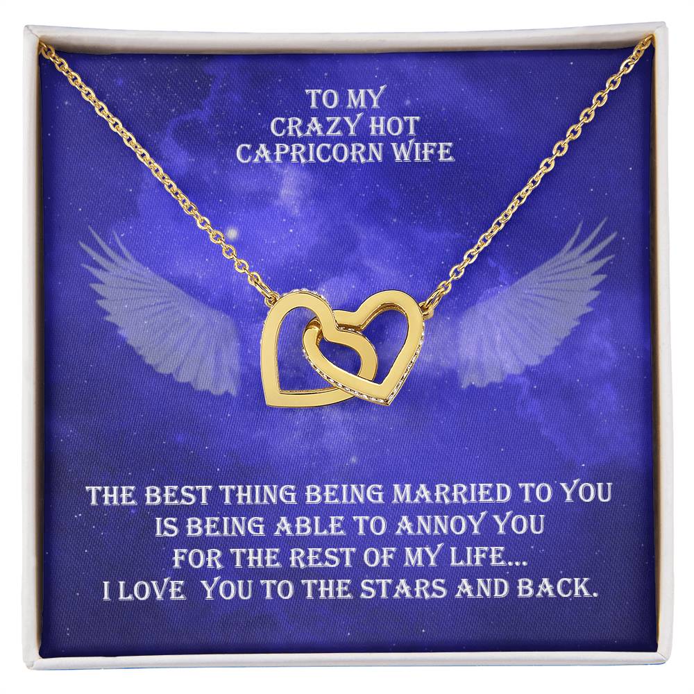 Hot Capricorn Wife Interlocked Hearts Necklace With Personal Message Card And Jewelry Box. Interlocking Hearts Necklace