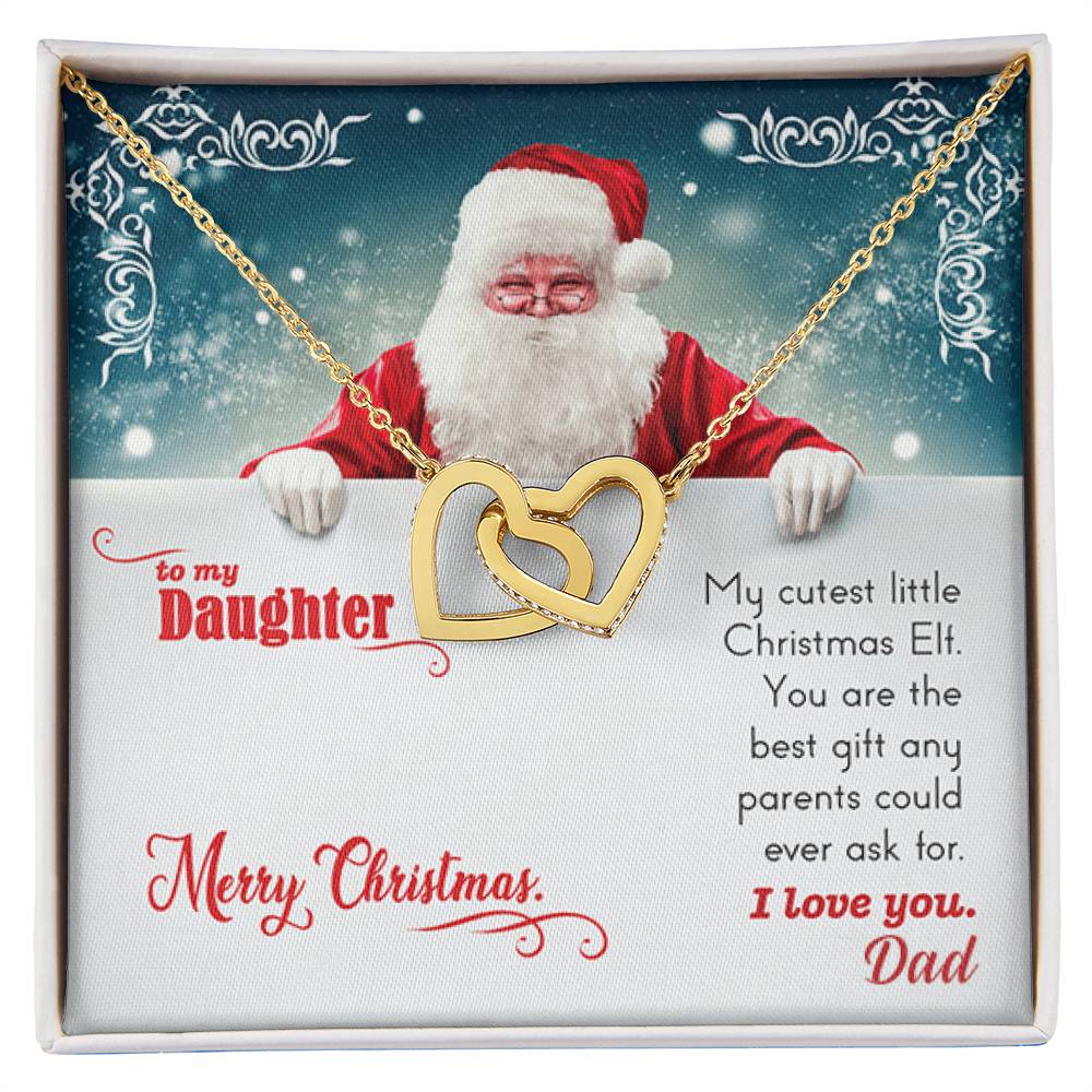 My Cutest Little Christmas Elf. Gift Necklace For Daughter. Interlocking Hearts Necklace
