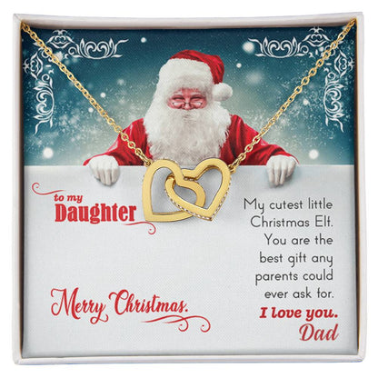 My Cutest Little Christmas Elf. Gift Necklace For Daughter. Interlocking Hearts Necklace