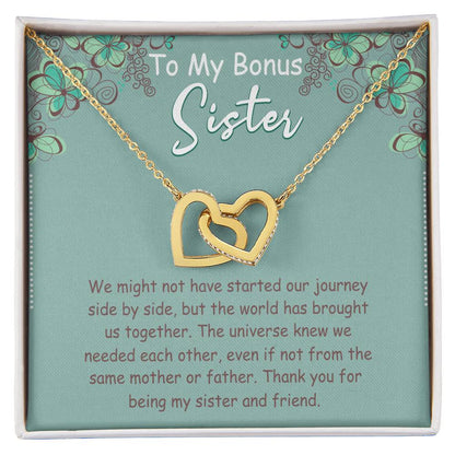 To My Bonus Sister Interlocking Hearts Necklace Message Card