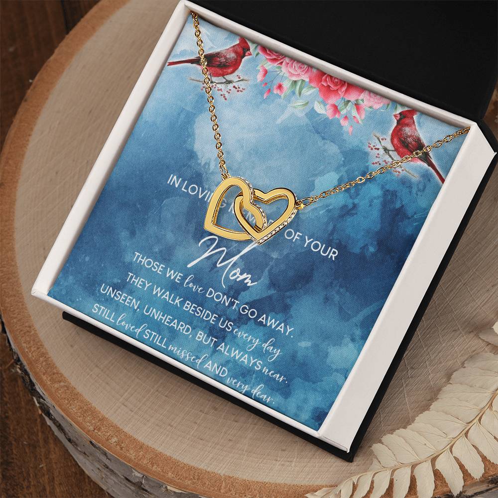 In Loving Memory Of Your Mom Interlocking Hearts Necklace Message Card