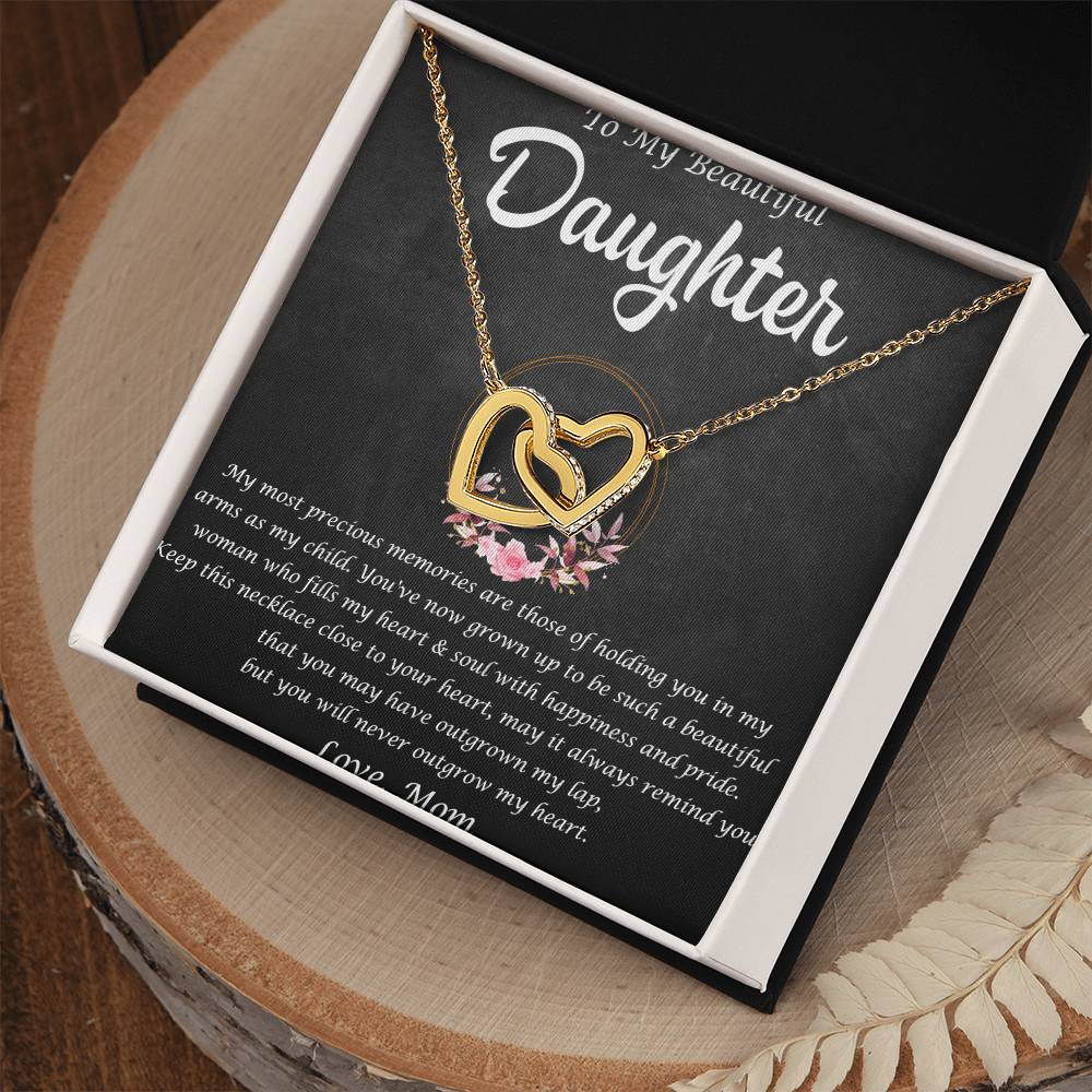 To My Beautiful Daughter Interlocking Hearts Necklace Message Card