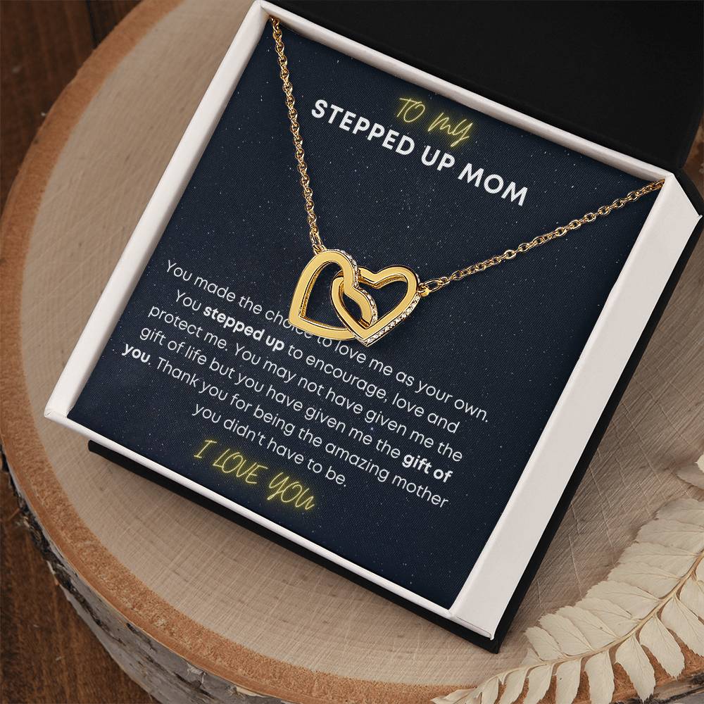 To My Step Mom Aka Stepped Up Mom Interlocking Hearts Necklace