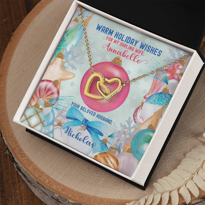 Husband To Wife - Warm Holiday Wishes Fully Customizable Christmas Gift - Personalized Interlocking Hearts Necklace