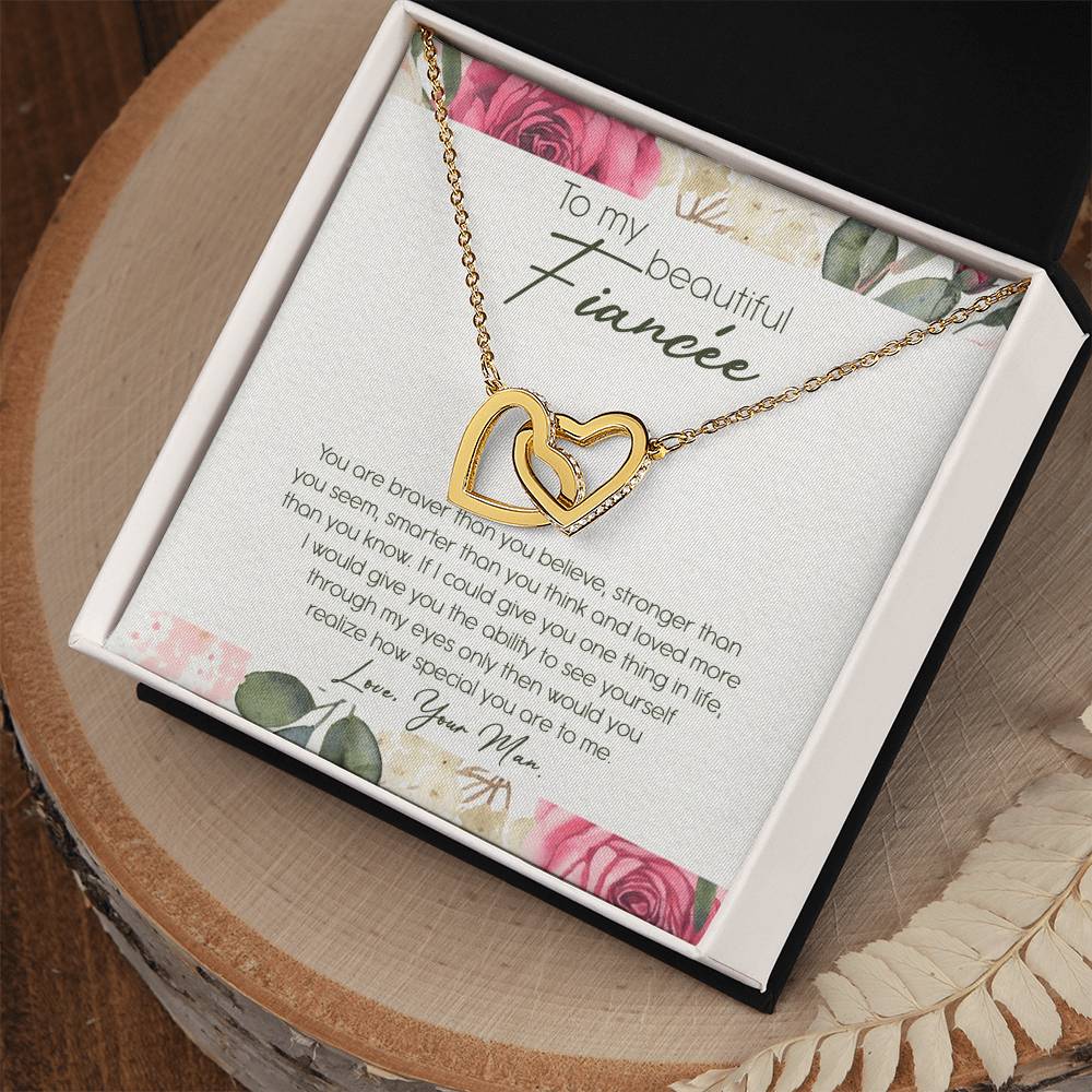 To My Beautiful Fiancé Interlocking Hearts Necklace Message Card