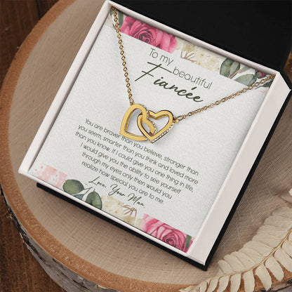 To My Beautiful Fiancé Interlocking Hearts Necklace Message Card