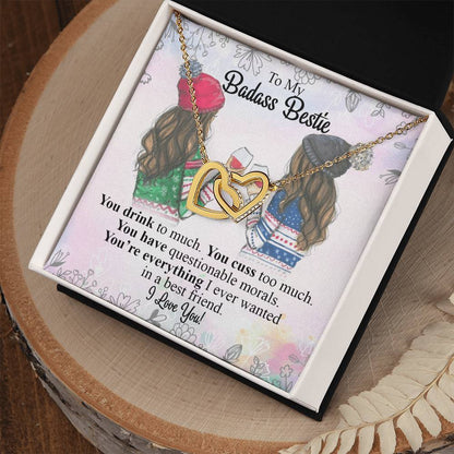 To My Badass Bestie Interlocking Hearts Necklace