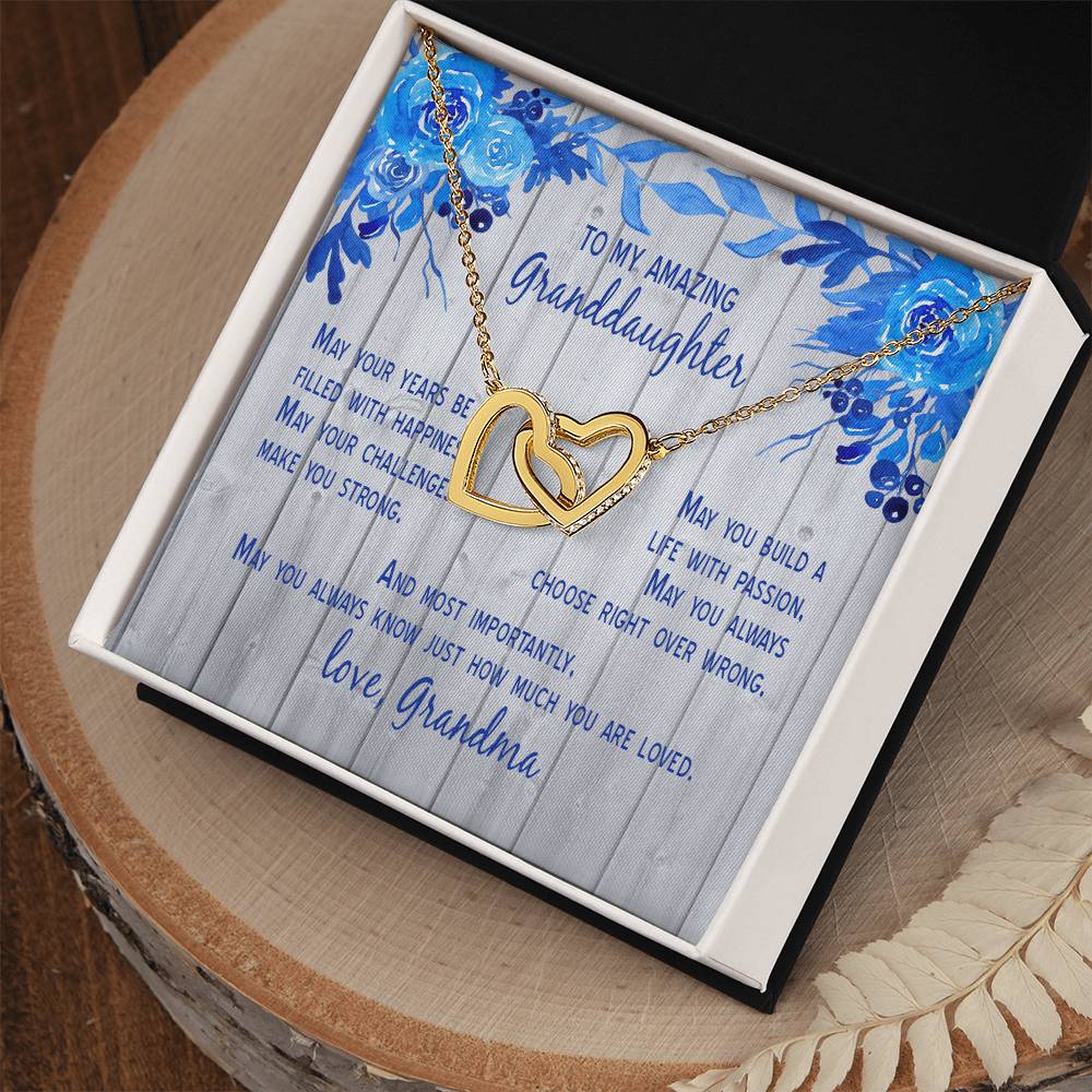 Granddaughter - May Your Years Be Filled With Happiness - Grandma Interlocking Heart Necklace Gift From Grandmother Granddaughter Birthday Gift For Granddaughter Interlocking Hearts Necklace