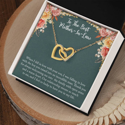 To My New Mother-In-Law Wedding Day Mother Of Groom Gift From Bride Joining Your Family Necklace Present For His Mom Thank You Interlocking Hearts Necklace