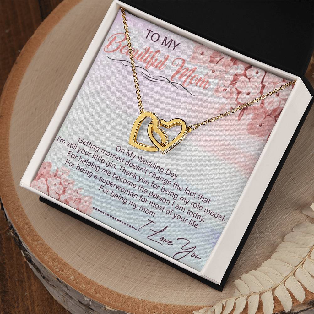 To My Beautiful Mom Interlocking Hearts Necklace Message Card