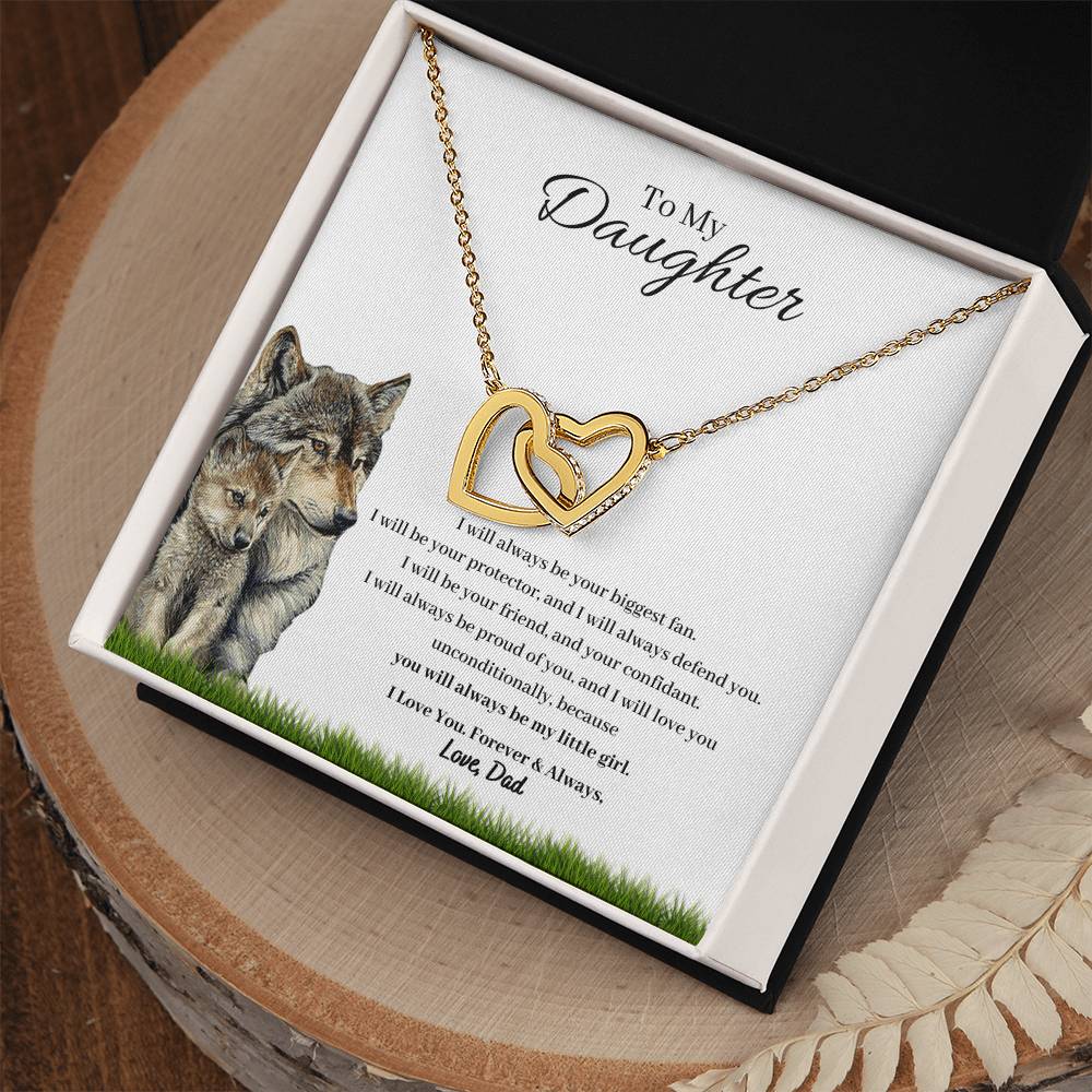 To My Daughter - I Will Always Be Your Biggest Fan Wolf And Pup Interlocking Hearts Necklace