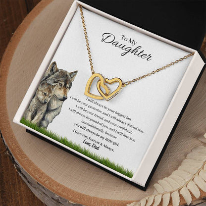 To My Daughter - I Will Always Be Your Biggest Fan Wolf And Pup Interlocking Hearts Necklace