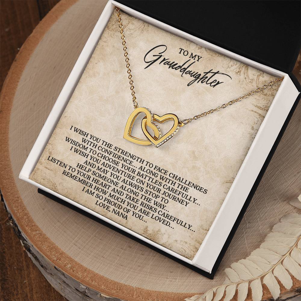 To My Granddaughter - Love Nana - Interlocking Heart Necklace Interlocking Hearts Necklace