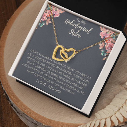 Unbiological Sister Necklace - Dark Interlocking Hearts Necklace