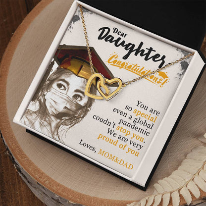 Dear Daughter! Loves Mom&Dad Interlocking Hearts Necklace