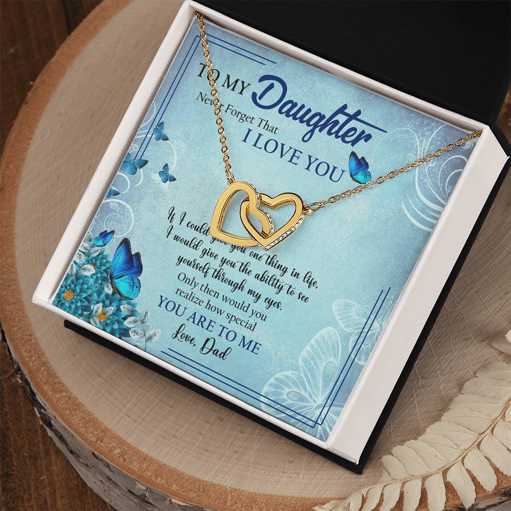 To My Daughter I Love You Butterfly Interlocking Heart Necklace Birthday Message Card From Dad Interlocking Hearts Necklace