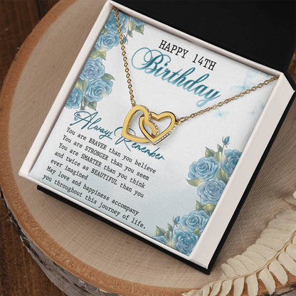 Happy 14Th Birthday Interlocking Hearts Necklace Message Card