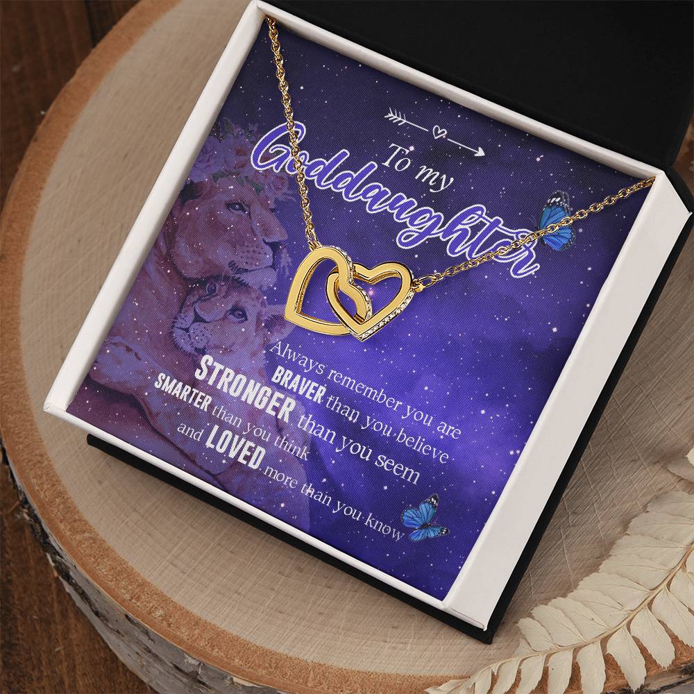 Godmother Goddaughter Gift Necklace Emotional Message Card Cute Lion Interlocking Hearts Necklace