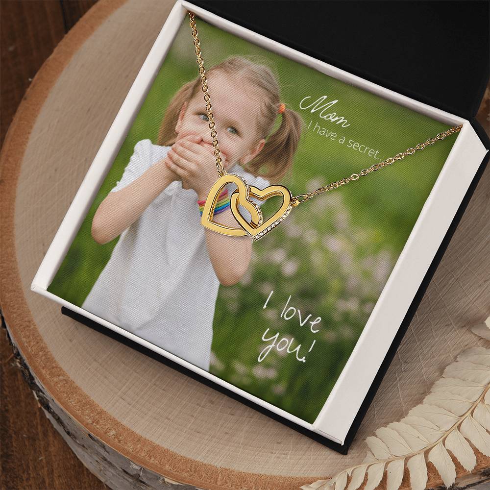 Mom I Have A Secret. I Love You Interlocking Hearts Necklace