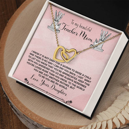Teacher Mom Necklace Gift From Daughter Interlocking Hearts Necklace