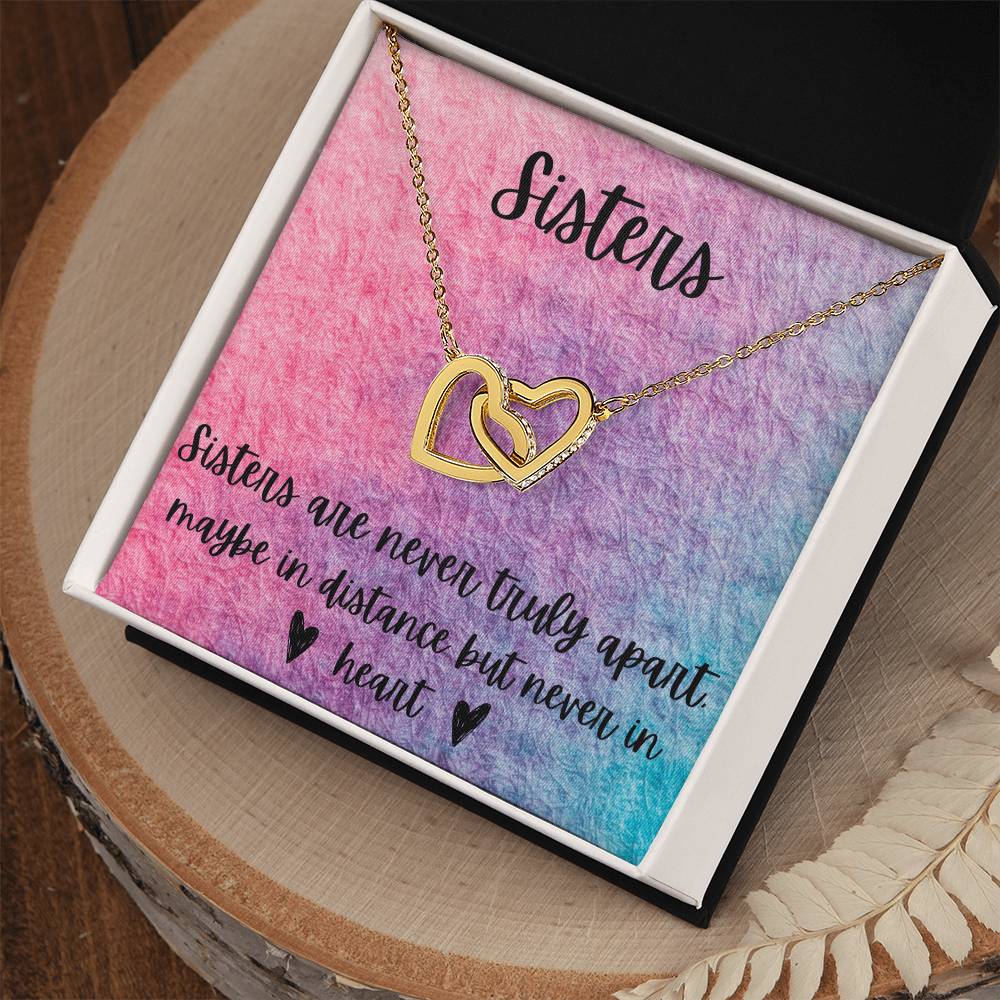 Sisters - Interlocking Necklace - Rainbow Background Interlocking Hearts Necklace