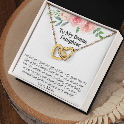 To My Bonus Daughter I Am Blessed And Lucky To Have You In My Life Necklace Interlocking Hearts Necklace
