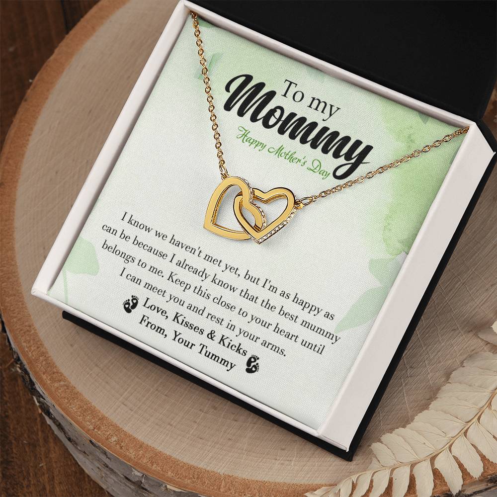 To My Mommy - From Your Tummy - Pregnancy Gift - Mother'S Day Gift - Luxury Necklace Interlocking Hearts Necklace