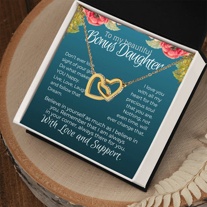 Stepdaughter Love & Support Gift From Stepmom Step Dad - Hearts Interlocking Hearts Necklace