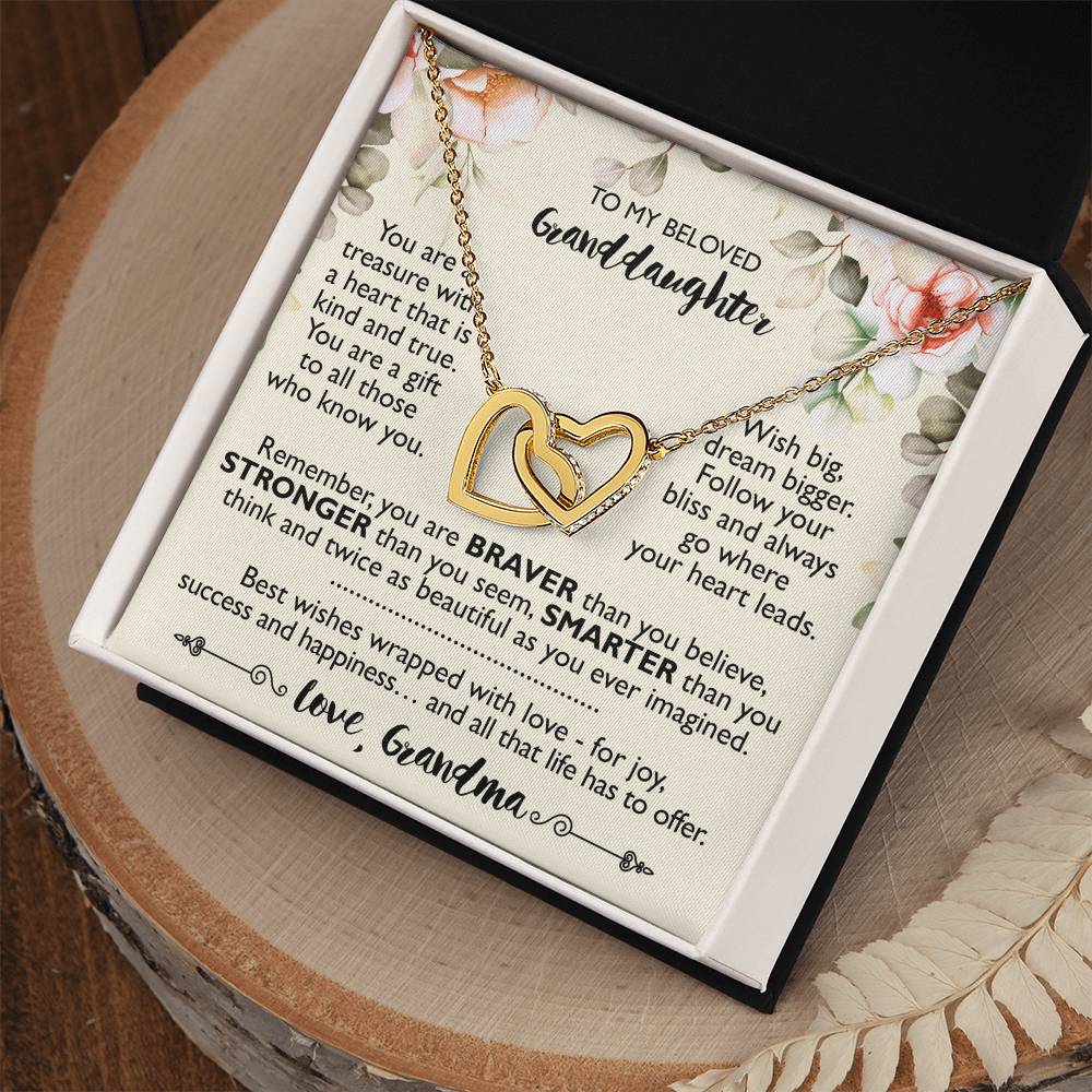 To My Beloved Granddaughter - Interlocking Heart Necklace From Grandma Interlocking Hearts Necklace