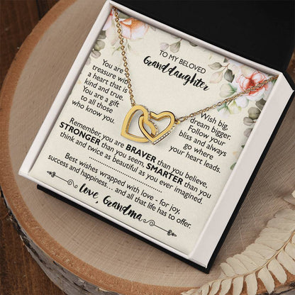 To My Beloved Granddaughter - Interlocking Heart Necklace From Grandma Interlocking Hearts Necklace
