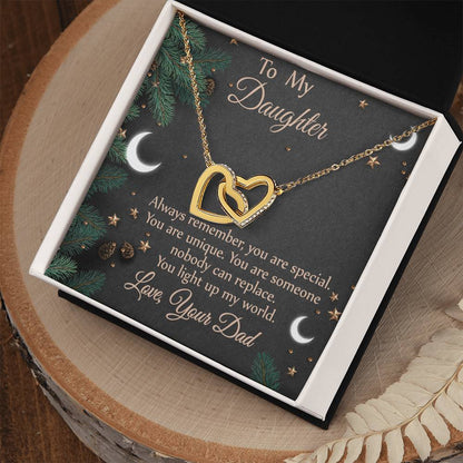 To Daughter - From Dad - You Light Up My World Necklace Interlocking Hearts Necklace