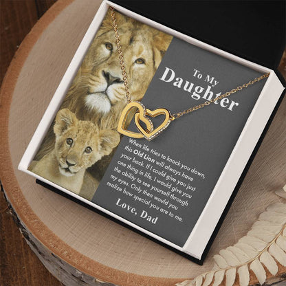 To My Daughter – This Old Lion Will Have Your Back Interlocking Hearts Necklace