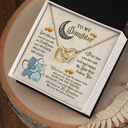 To My Daughter Elephant Mom Birthday Gift Interlocking Hearts Necklace