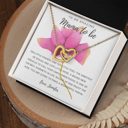 To An Amazing Mama To Be - Pink Rose Interlocking Hearts Necklace