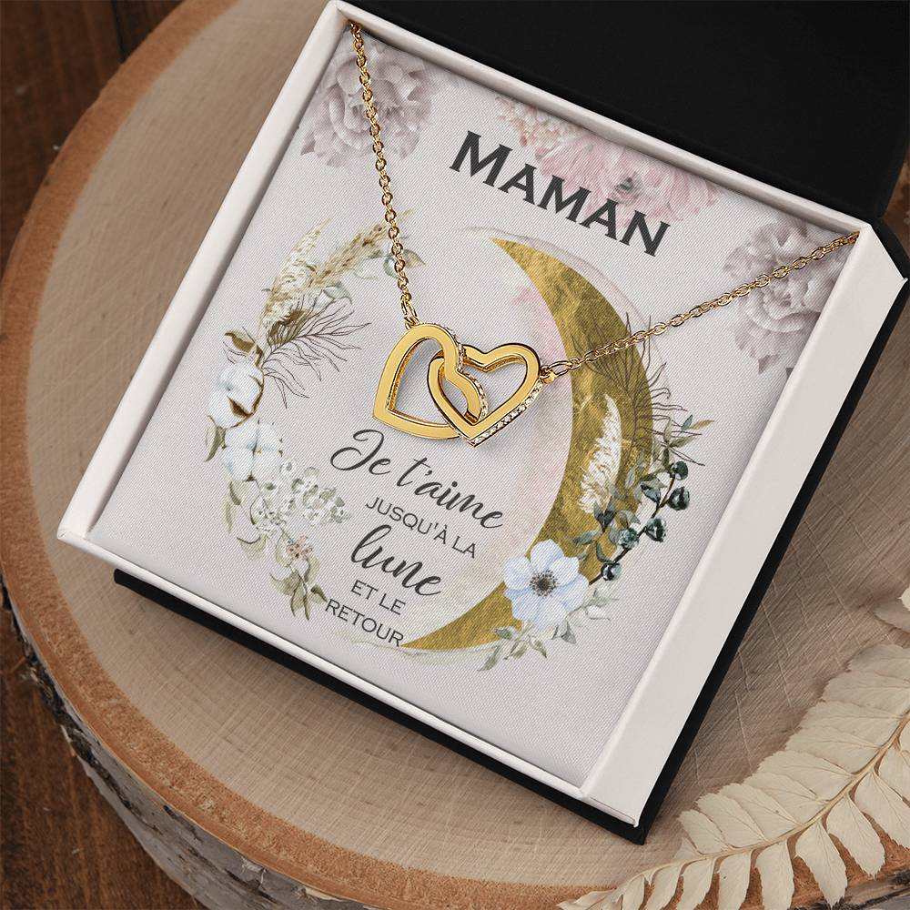 Cadeau Pour Maman Je T'Aime Jusqu'À La Lune Et Back Collier Pour Maman Cadeau De La Fille À La Mère Cadeau De Fête Des Mères Bijoux Pour Femmes Gift For Mom French Interlocking Hearts Necklace