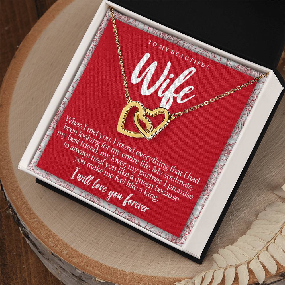Interlocking Hearts Necklace With Message Card For Wife