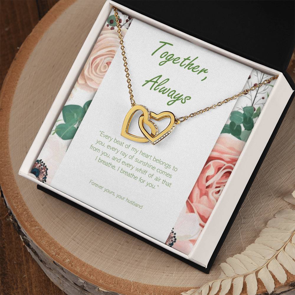 Two Hearts Necklace - Cubic Zirconia Stones Interlocking Hearts Necklace