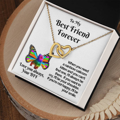Rainbow Caticorn Linked Hearts Gift For Bff Interlocking Hearts Necklace