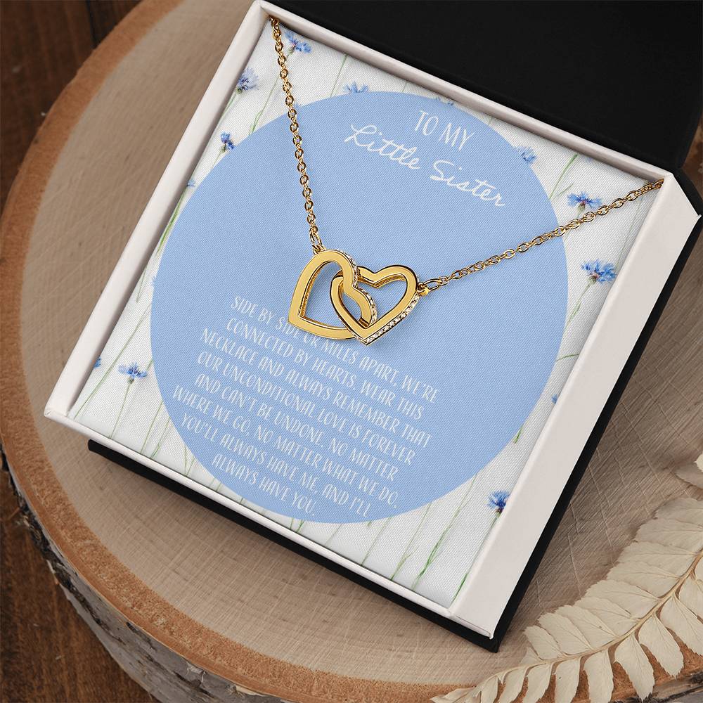 To My Little Sister Side By Side Interlocking Hearts Necklace