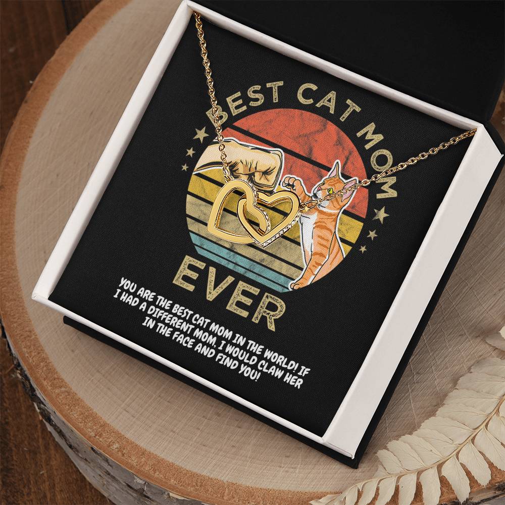 Best Cat Mom Ever Happy Mother'S Day Fist Bump Interlocking Hearts Necklace