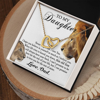 To My Daughter This Old Lion Will Always Have Your Back Interlocking Heart Necklace Daughter Necklace From Dad Interlocking Hearts Necklace