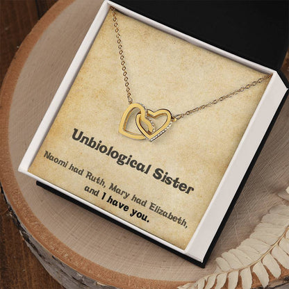 Unbiological Sister Necklace - Gift For Best Friend Interlocking Hearts Necklace