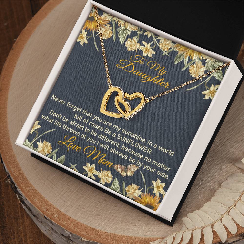 Mom To Daughter Necklace Be A Sunflower Gift Interlocking Hearts Necklace