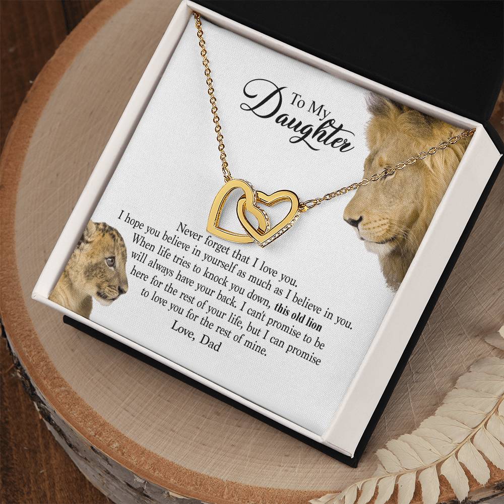 To My Daughter - This Old Lion Will Always Have Your Back Interlocking Hearts Necklace
