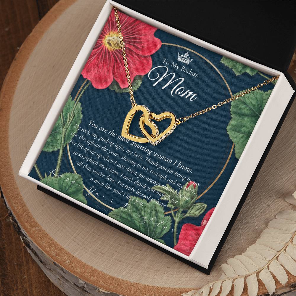 To My Badass Mom Necklace Mother’S Day Gift Daughter To Mom Gift Gift From Daughter To Mom On Wedding Day Mom Gift Birthday Gift Interlocking Hearts Necklace
