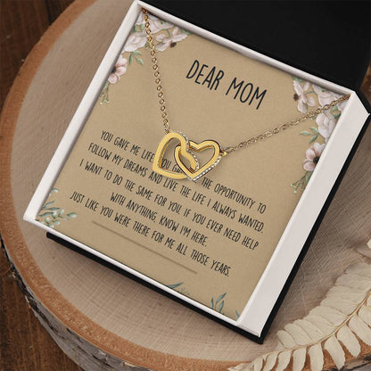 Dear Mom Interlocking Hearts Necklace Message Card