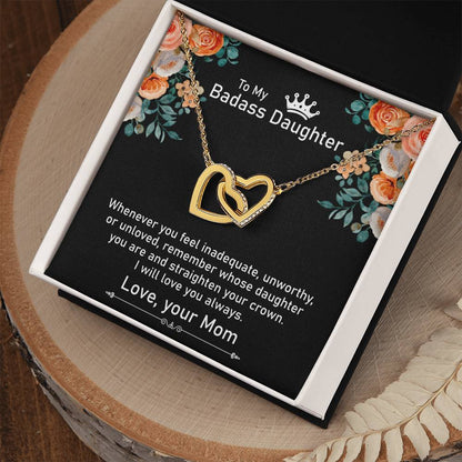 To My Badass Daughter Necklace Gift From Mom Birthday Necklace Gift From Mom Interlocking Hearts Necklace