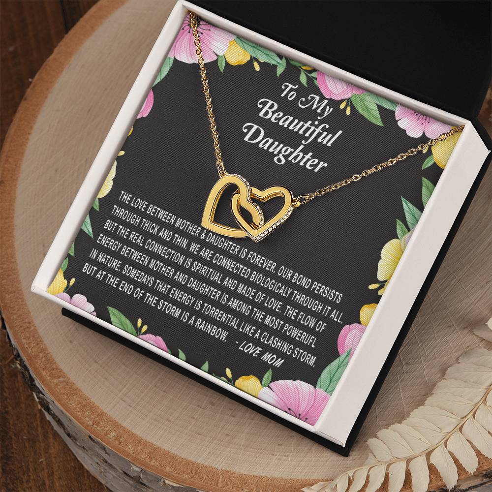 To My Beautiful Daughter Love Between Mother & Daughter Is Forever Necklace Gift Interlocking Hearts Necklace
